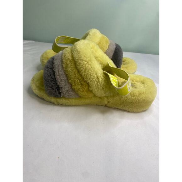 UGG Women's Fluff Yeah Sandal Size 7 Yellow Gray Furry Fuzzy Slipper Slide - Picture 7 of 12